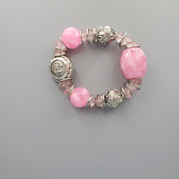 PInk and Silver Anchor Beaded Stretch Bracelet - Picture 5 of 5